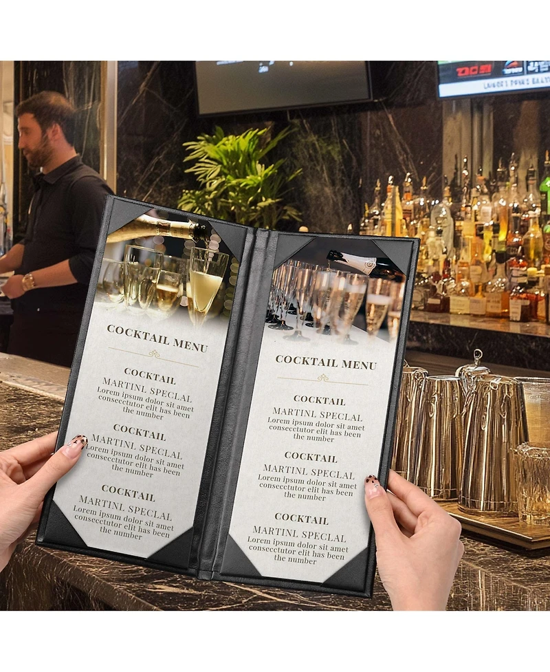 Yescom 5 Pack Menu Covers 4.25"x11" 2 View Angled Corners Wine List Restaurant