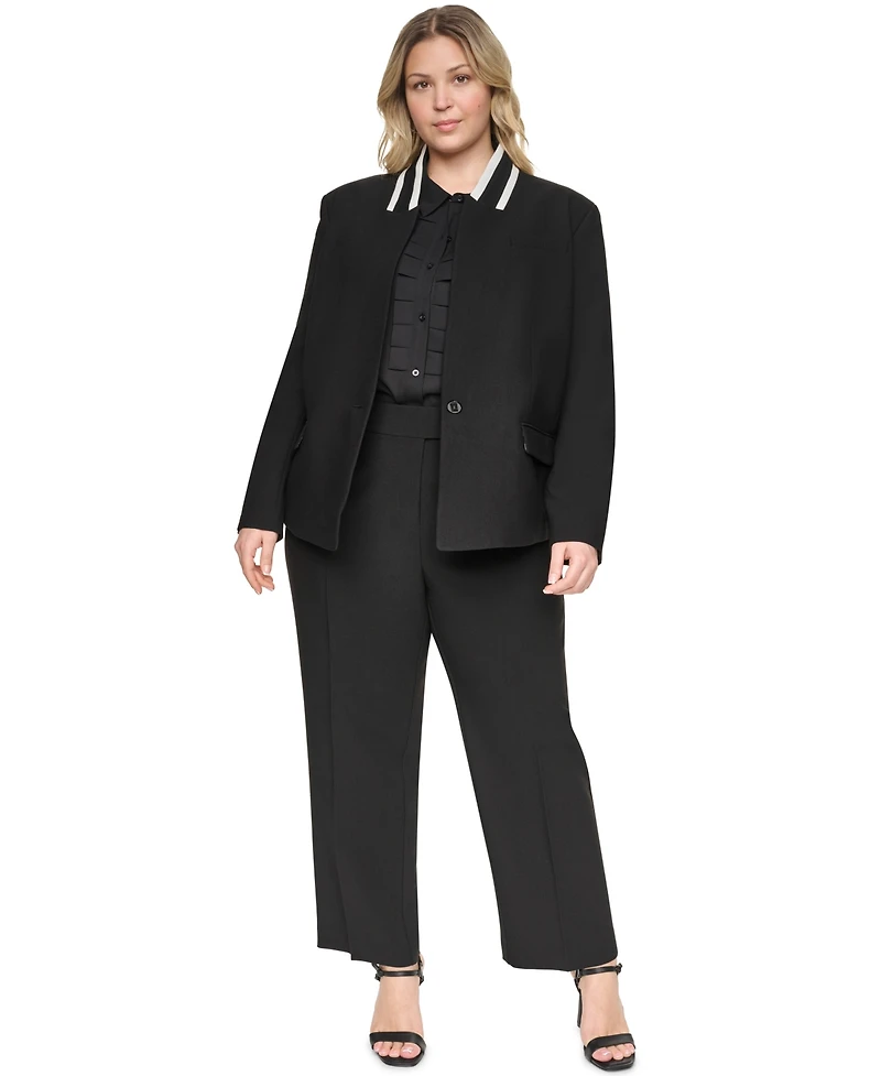 Karl Lagerfeld Paris Plus One-Button Reverse Lapel Banded Blazer