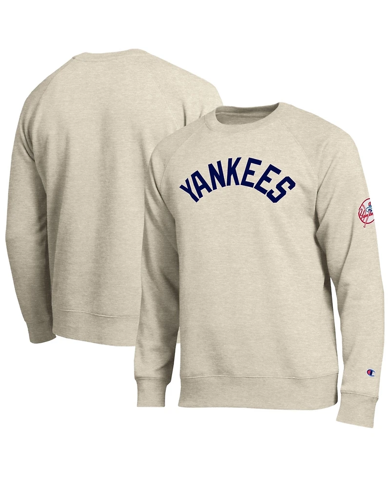 Champion Men's Oatmeal New York Yankees All-Star Soft Felt Raglan Sweatshirt