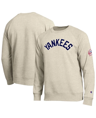 Champion Men's Oatmeal New York Yankees All-Star Soft Felt Raglan Sweatshirt