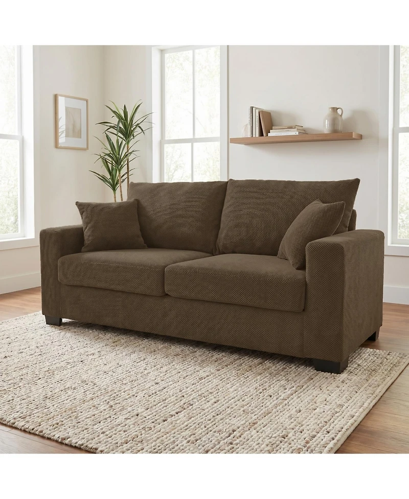 Rainsken Loveseat Sofa, with 2 Throw Pillows, Comfortable Upholstered Couch, Textured Fabric, for Living Room, Apartment, Office, Easy Assembly