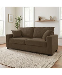 Rainsken Loveseat Sofa, with 2 Throw Pillows, Comfortable Upholstered Couch, Textured Fabric, for Living Room, Apartment, Office, Easy Assembly