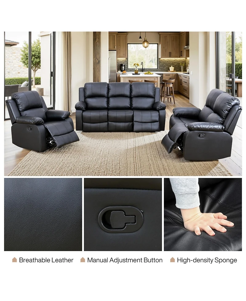 Tribesigns 182" Recliner Sofa Set, 6-Seater Leather Sectional Sofa with Storage Console, Cup Holders, Pillow Top Arms