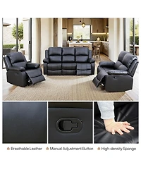 Tribesigns 182" Recliner Sofa Set, 6-Seater Leather Sectional Sofa with Storage Console, Cup Holders, Pillow Top Arms