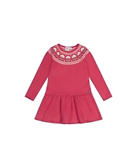 Deux par Deux Toddler Girls Knitted Dress with Flower Jacquard Raspberry
