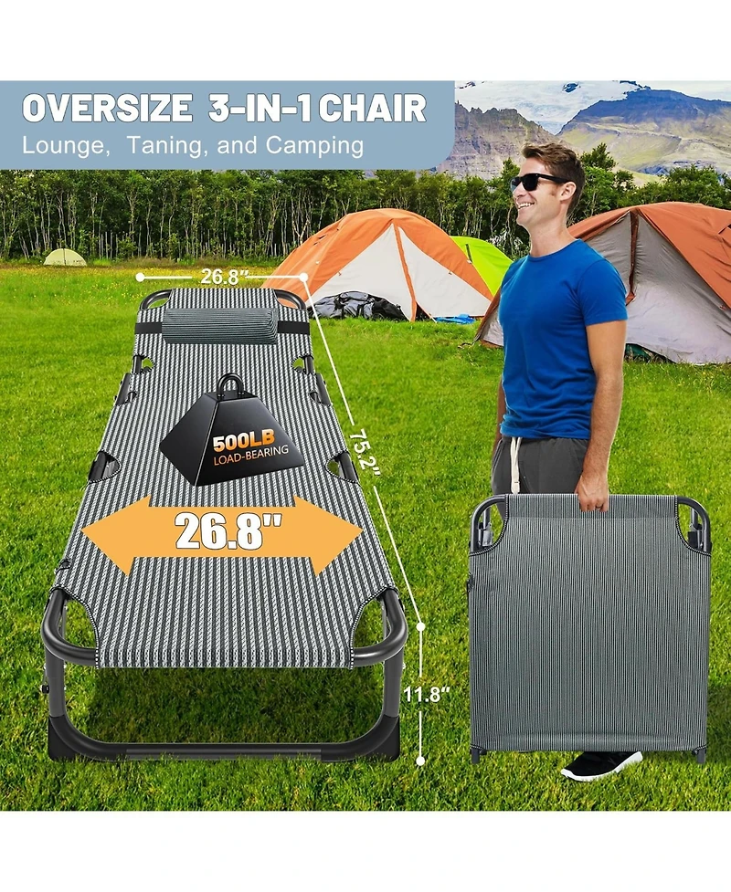 Mooncool Sleeping Cots Folding Chaise Lounge Chairs 5-Position Outdoor for Beach Lawn Camping Pool