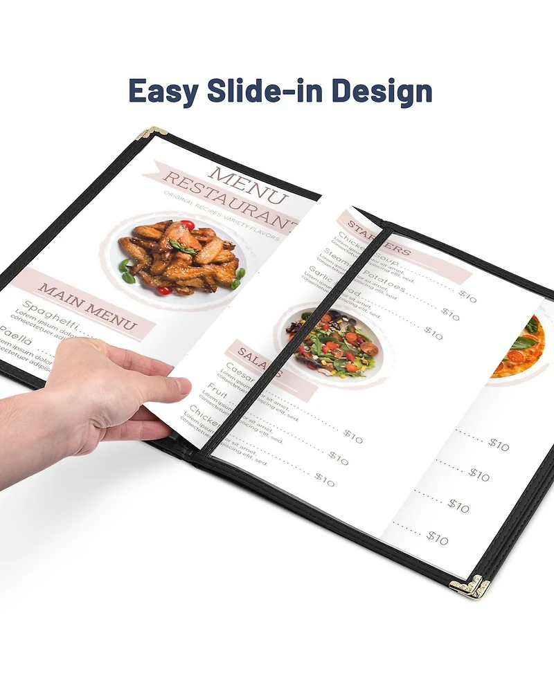 Yescom 30 Pack Menu Covers 8.5 x 11" Book Style Menu Holders 4 Pages 8 Views Restaurant Bar Black