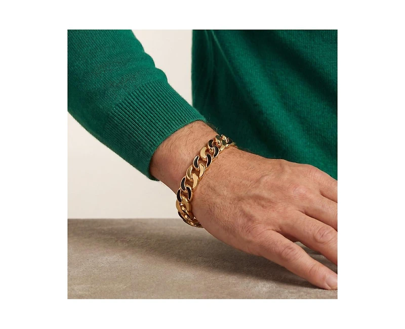 Rachel Glauber Bold Men's 14K Gold Plated Black Enamel Link Chain Bracelet
