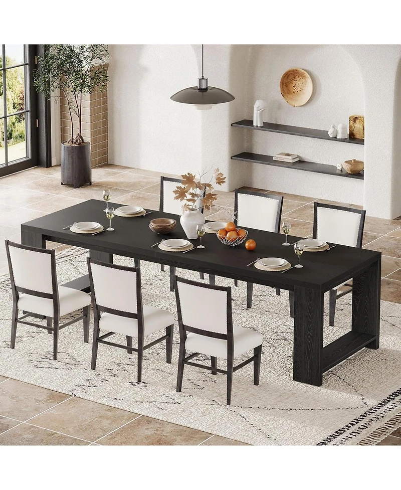 Tribesigns 86.61-Inch Dining Table for 6-8, Farmhouse Narrow Kitchen with Wood Pedestal Base, Extra Long Rectangular Dinner Table, Natural Oak