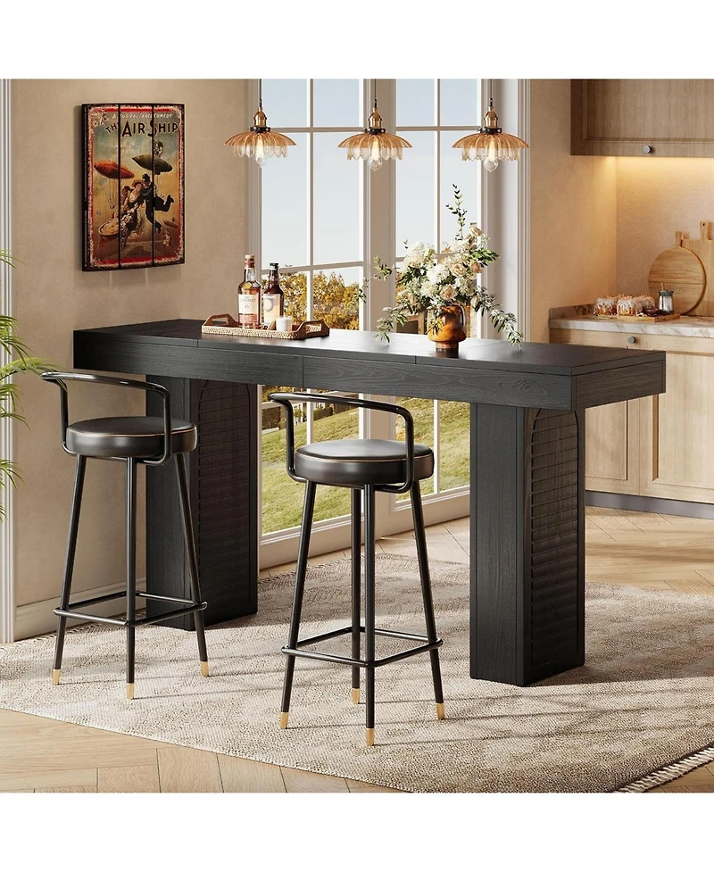Tribesigns 70.9" Extra Long Bar Table, Counter Height Pub Table with Sturdy Pedestal Base, Modern Rustic Rectangular