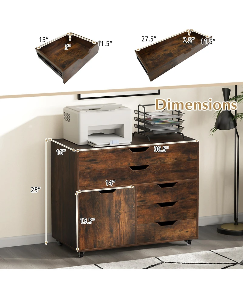 Vertical 5-Drawer Mobile Chest with Door and 5 Casters – Modern Storage Cabinet for Bedroom or Office
