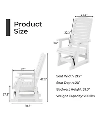 Mega Casa Poly Lumber Patio Glider for One Person, with Cup Holders, High Backrest and Deep Contoured Seat, Hips Material, All-Weather Resistant
