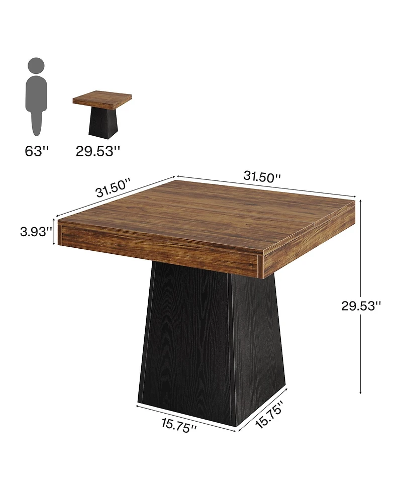 Tribesigns Square Dining Table for 4, 31.5-Inch Kitchen Small Dinner with Sturdy Pedestal Base, Farmhouse Room
