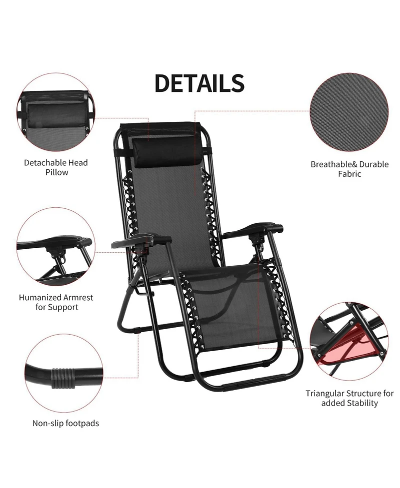 Aofar Zero Gravity Folding Reclining Lounge Chair with Side Tray