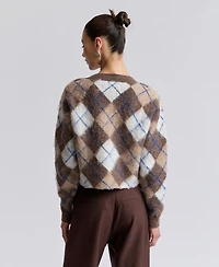 Avec Les Filles Women's Argyle Jacquard Cardigan