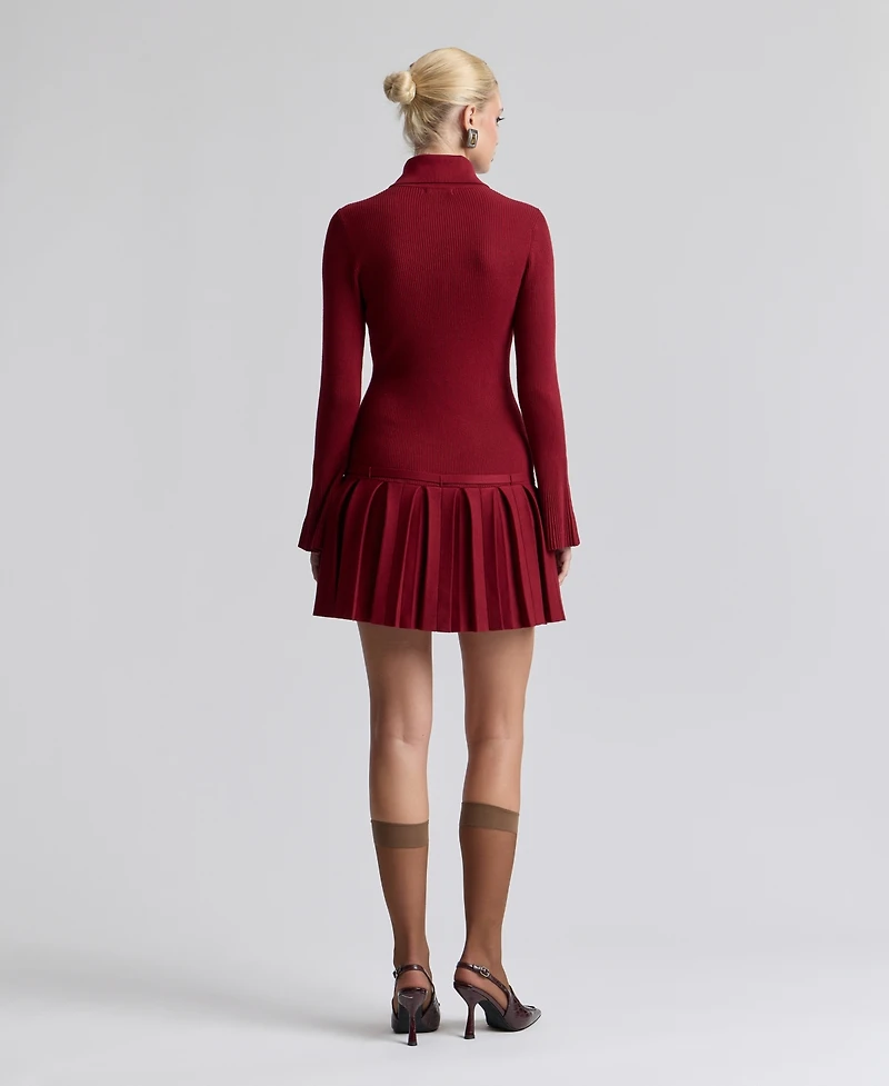 Avec Les Filles Women's Drop-Waist Pleated Mini Dress