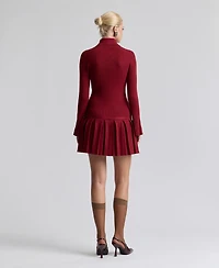 Avec Les Filles Women's Drop-Waist Pleated Mini Dress