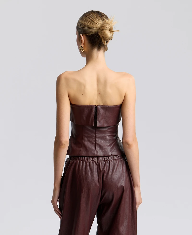 Avec Les Filles Women's Faux Leather Sleeveless Tube Top