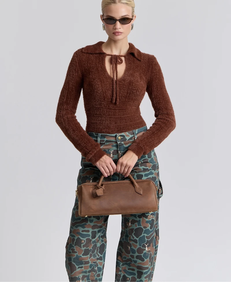 Avec Les Filles Women's Spread Collar Keyhole Sweater