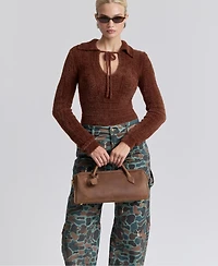 Avec Les Filles Women's Spread Collar Keyhole Sweater