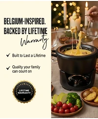 Alva Nori 2 Qt Enameled Cast Iron Fondue Set - Adjustable Burner & 8 Forks