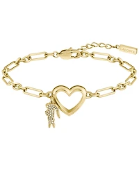 Lacoste Women's Elyse Gold-Tone Stainless Steel Heart Bracelet with Crystal Pave Crocodile