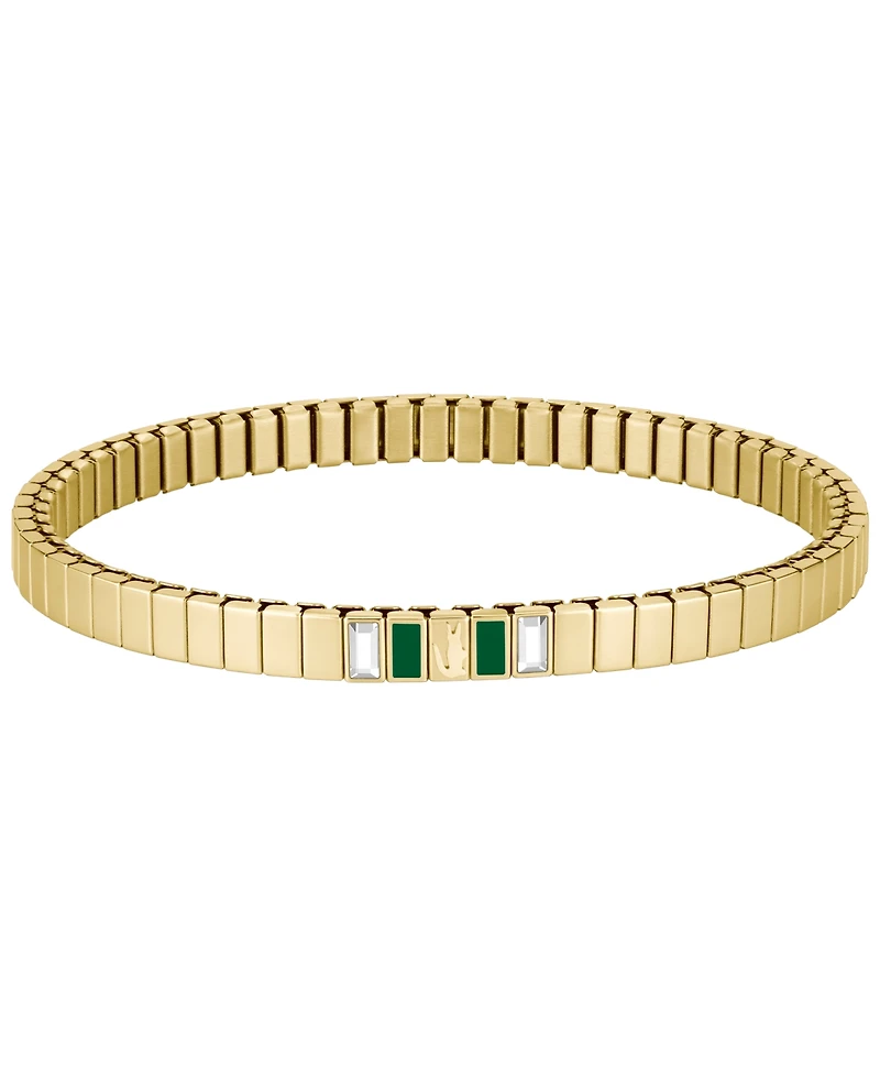 Lacoste Women's Courtline Gold-Tone Stainless Steel Green Enamel and Crystal Baguette Stretch Band Bracelet