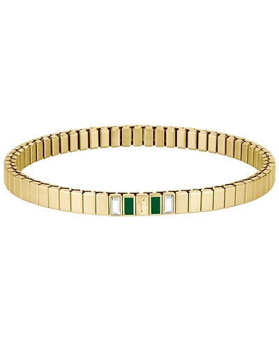 Lacoste Women's Courtline Gold-Tone Stainless Steel Green Enamel and Crystal Baguette Stretch Band Bracelet