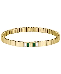 Lacoste Women's Courtline Gold-Tone Stainless Steel Green Enamel and Crystal Baguette Stretch Band Bracelet