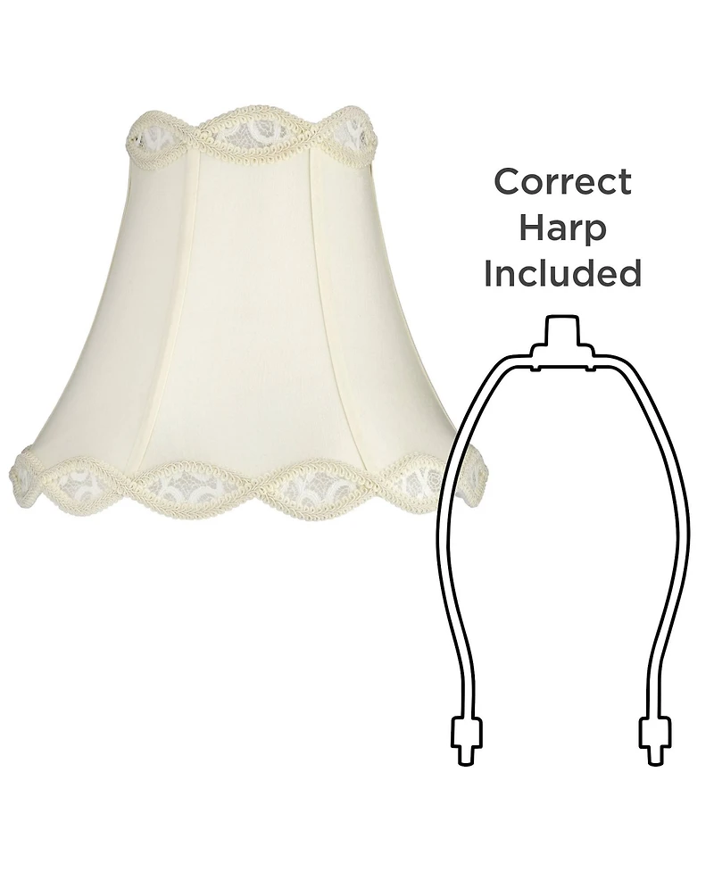 Springcrest Set of 2 Scalloped Bell Lamp Shades Medium 7" Top x 14" Bottom x 12.5" High Spider with Harp and Finial Fitting