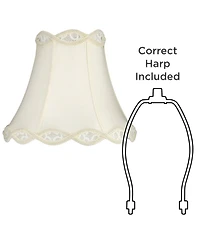 Springcrest Set of 2 Scalloped Bell Lamp Shades Medium 7" Top x 14" Bottom x 12.5" High Spider with Harp and Finial Fitting