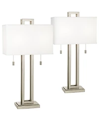 Possini Euro Design Gossard 30" Tall Rectangle Modern End Table Lamps Set of 2 Pull Chain Brushed Nickel Finish Metal