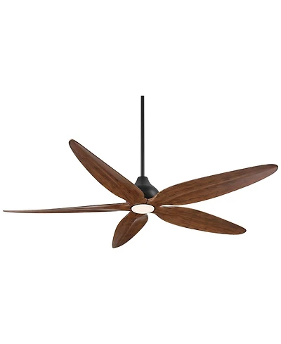 Casa Vieja 60" Lotus Bay Indoor Outdoor Ceiling Fan 5 Blade Led Light Remote Control Matte Motor Walnut Finish Blades Damp Rated