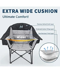 Mooncool Padded Camping Chair Portable Heavy Duty Arm Chairs with Side Pockets Cup Holder