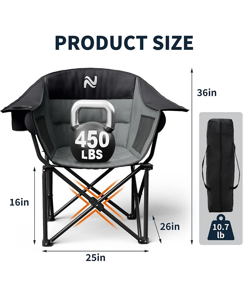 Mooncool Padded Camping Chair Portable Heavy Duty Arm Chairs with Side Pockets Cup Holder