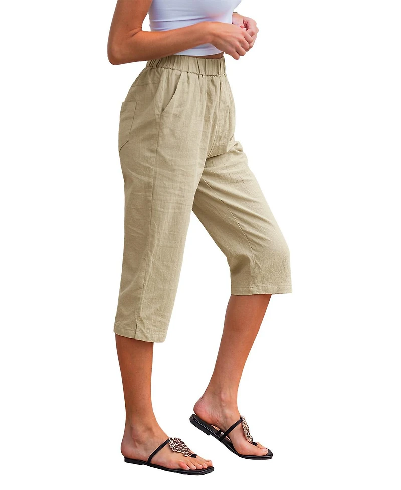 Cupshe Women's Elastic Waist Blend Cropped Capri Pants