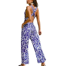 Cupshe Women's Abstract Print Sleeveless V-Neck Tie Waist Wide Leg Jumpsuit