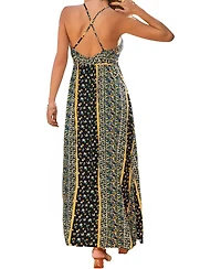 Cupshe Women's Floral Print Halter Neck Side Slit Maxi Dress