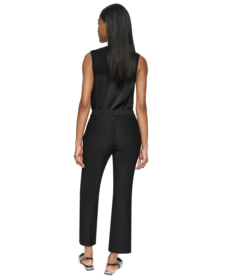 Dkny Petite Pinstripe Ponte High-Rise Front-Zip Pants