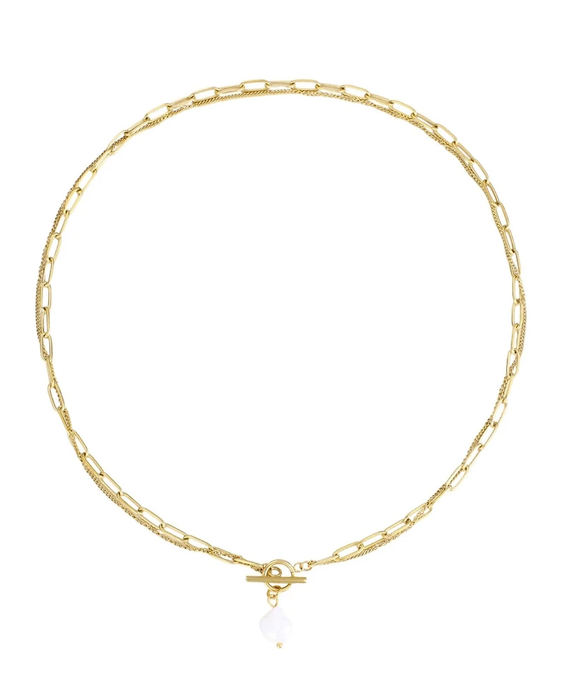 Adornia Tarnish Resistant Gold Layered Natural Freshwater Pearl Toggle Necklace