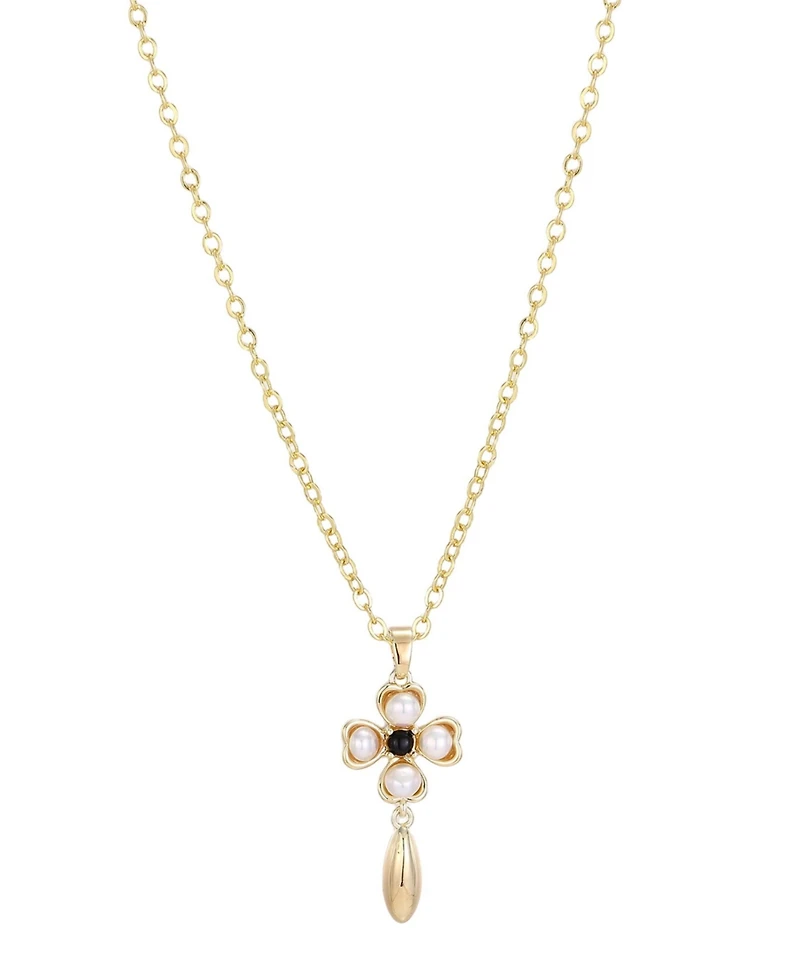 Adornia Gold Natural Freshwater Pearl Inlay Flower Pendant Necklace