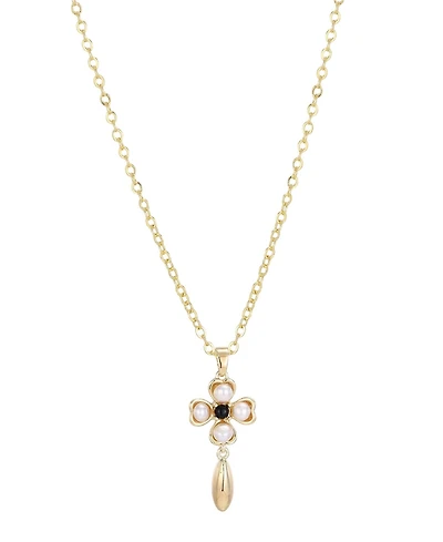 Adornia Gold Natural Freshwater Pearl Inlay Flower Pendant Necklace