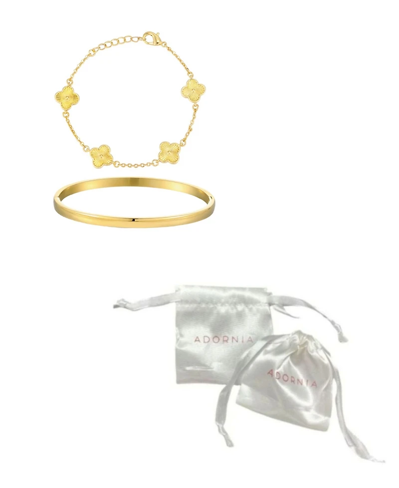Adornia Gold Set of 2 Clover Bracelet and Cuff Set