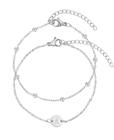 Adornia Tarnish Resistant Silver Initial Engraved and Paperclip Chain Bracelets