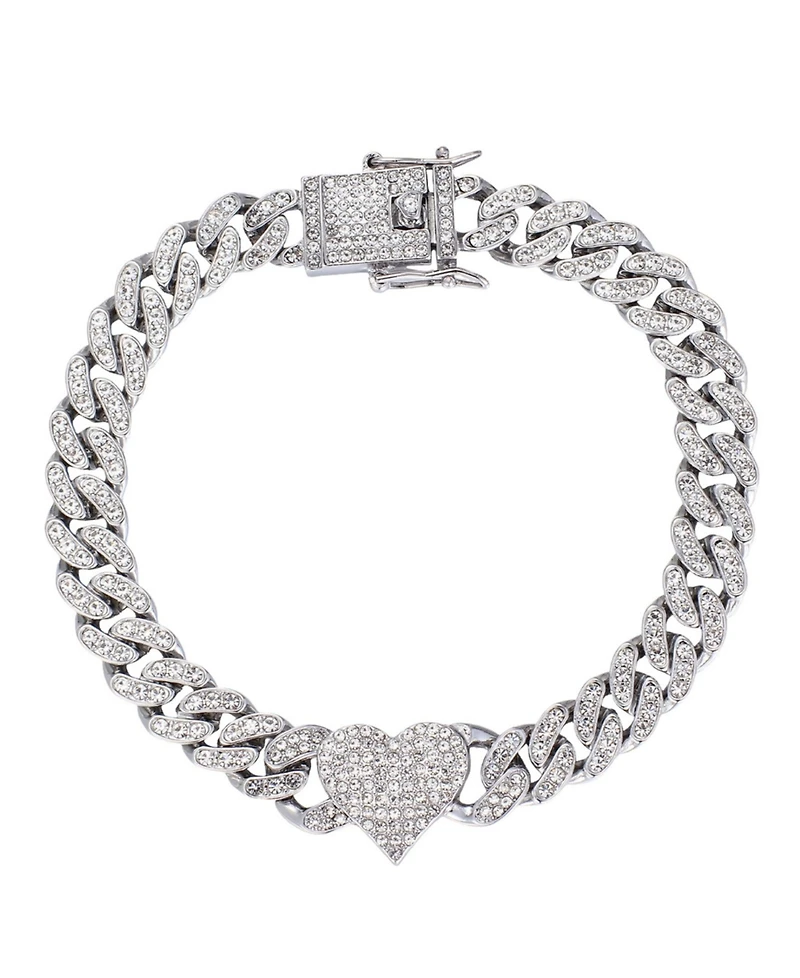Adornia Silver Cubic Zirconia Chunky Heart Curb Chain Anklet