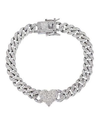 Adornia Silver Cubic Zirconia Chunky Heart Curb Chain Anklet