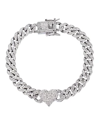 Adornia Silver Cubic Zirconia Chunky Heart Curb Chain Anklet