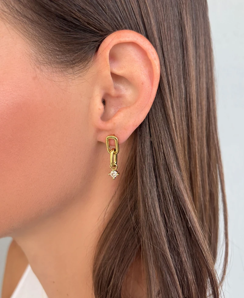 Adornia Gold Mini Paperclip Link Cubic Zirconia Drop Earrings