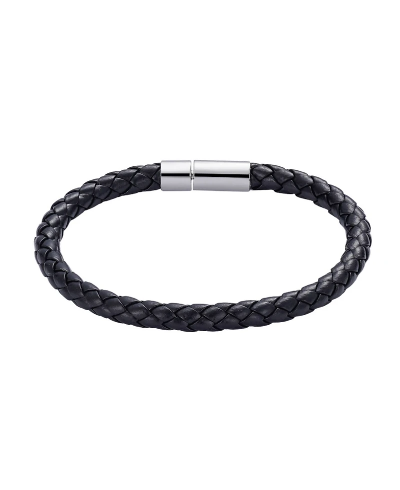 Adornia Men's Black Polyurethane Leather Rope Chain Bracelet