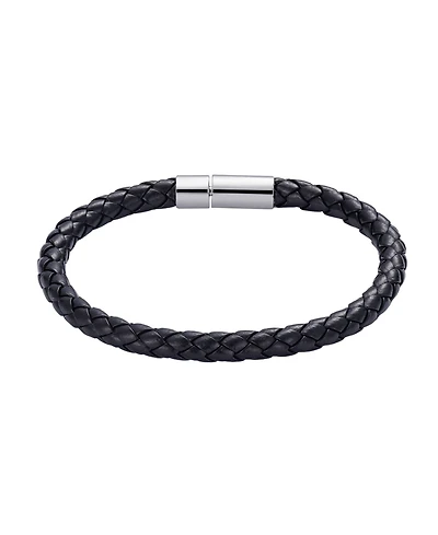 Adornia Men's Black Polyurethane Leather Rope Chain Bracelet